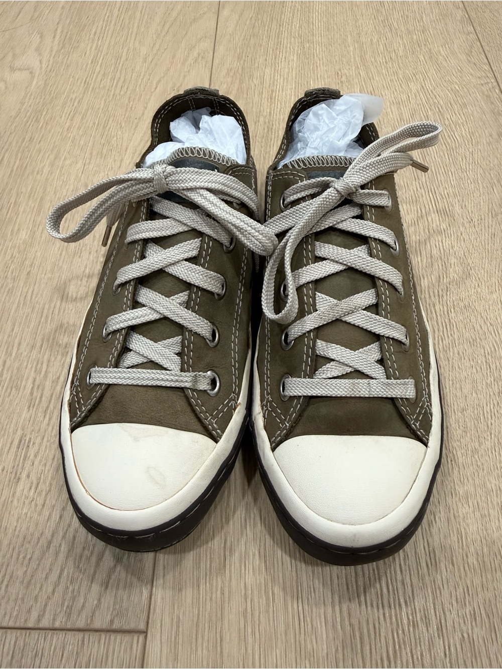 Converse All Star Premium Leather Low Top Sneakers Olive Green Women’s 5.5